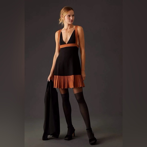 Anthropologie Dresses & Skirts - NWT Anthropologie Colorblock Mini Knit Dress in Black Brown Combo Size 2X Plus.